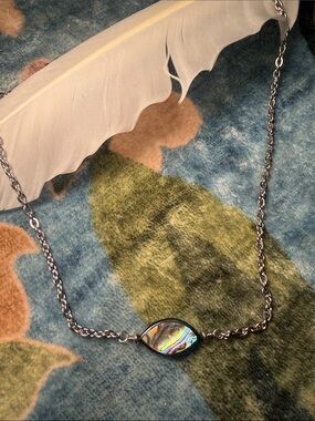 Abalone Shell Cats eye 18 inch Stainless Steel Cable Chain Necklace